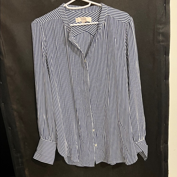LOFT Tops - LOFT woman’s  Navy and White Striped Button Down blouse